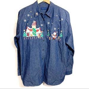 Karen Scott Christmas Button Up Long Sleeve Large